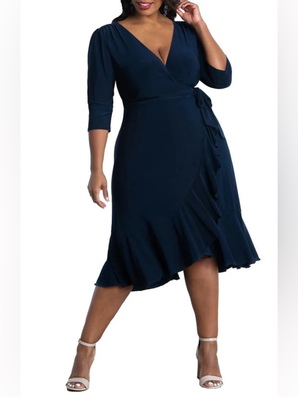 Kiyonna Black Women's Whimsy Ruffled Midi Wrap Dress Sz 2X